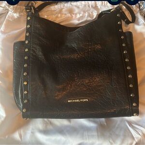 Michael Kors Black Leather Tote with Gold Accents